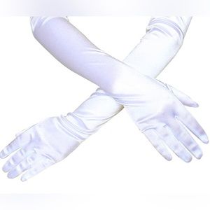 Ladies 15” Long Satin White Gloves for Wedding Dress Prom Evening Party